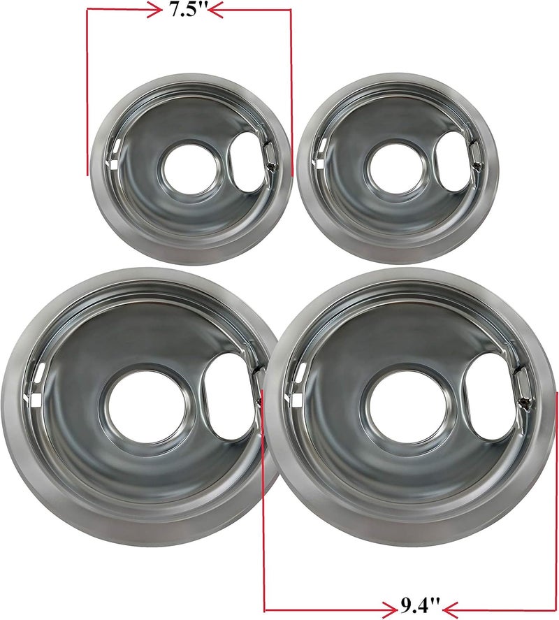 Kitchen Basics 101 Made in the USA 4 Pack (2) 6" & (2) 8" Replacement Chrome Drip Pans for Whirlpool W10278125 W10196405 W10196406 - Image 3